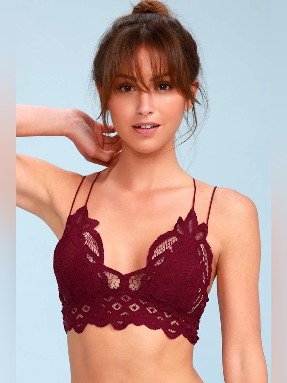 NWT Free People Burgundy Floral Lace Cropped Cami